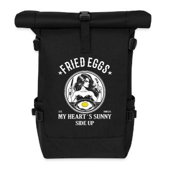 Fried Egg – My Heart's Sunny Side Up Design - Roll Top Backpack - black - Front