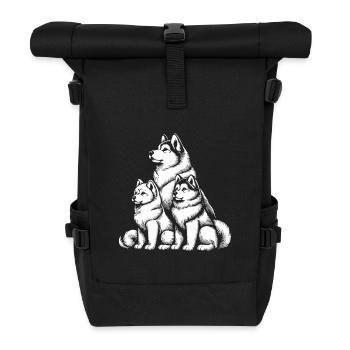 Cute Sled Dog Design – Winter Friends - Roll Top Backpack - black - Front
