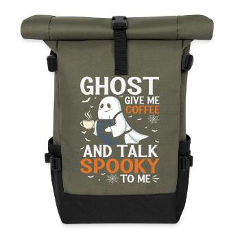 Spooky Ghost Coffee Talk T-Shirt - Roll Top Backpack - olive/black - Front