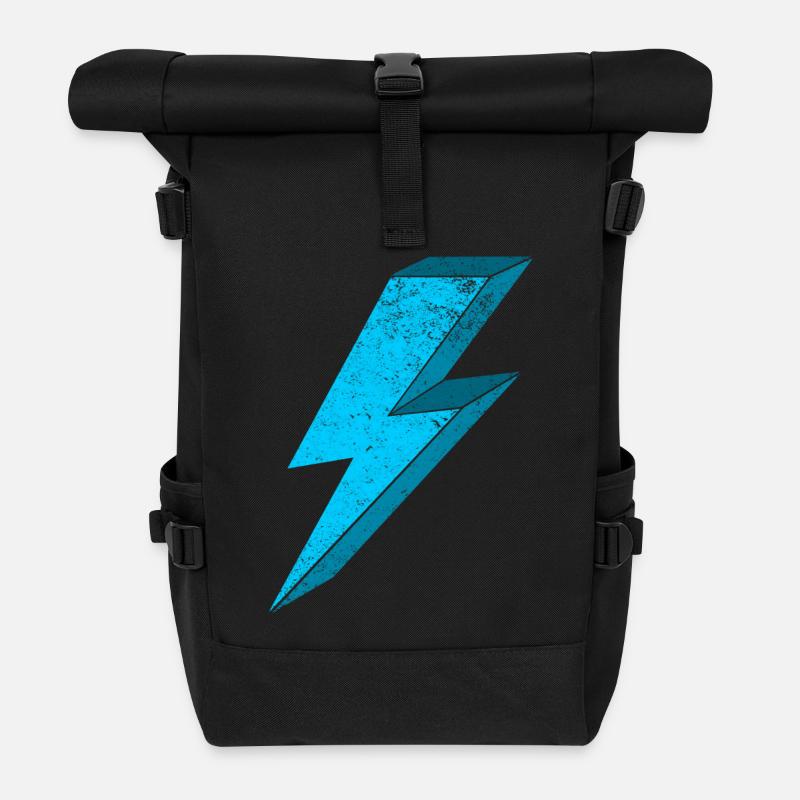 Elektrischer Blitz Design 3D - Rolltop Rucksack - Schwarz