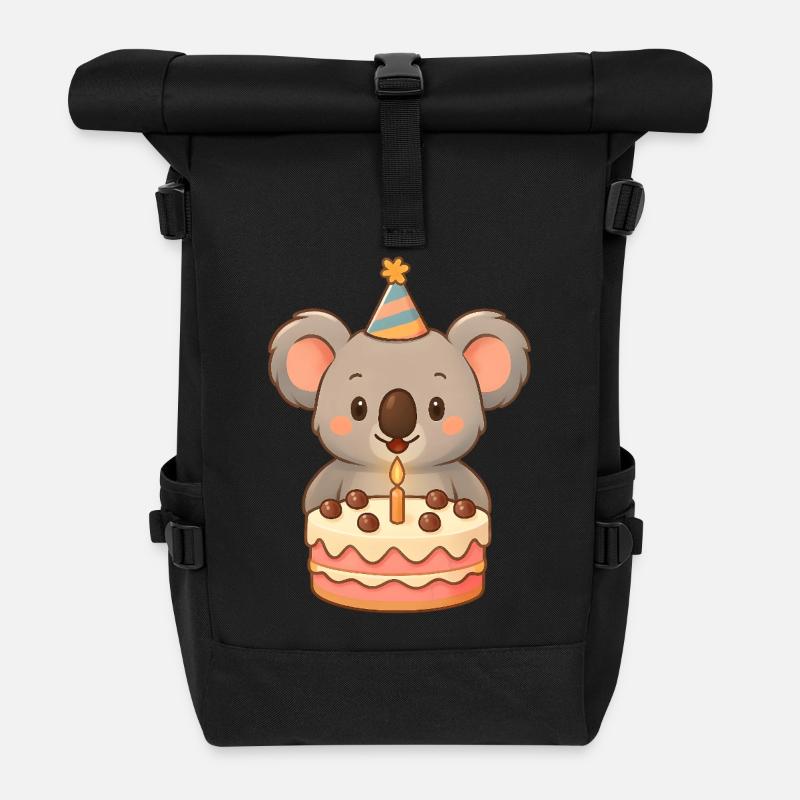 Kleiner Koala mit Geburtstagstorte - Rolltop Rucksack - Schwarz