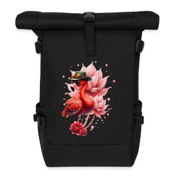 Flamant rose avec chapeau - Sac à dos roll top - noir - Devant
