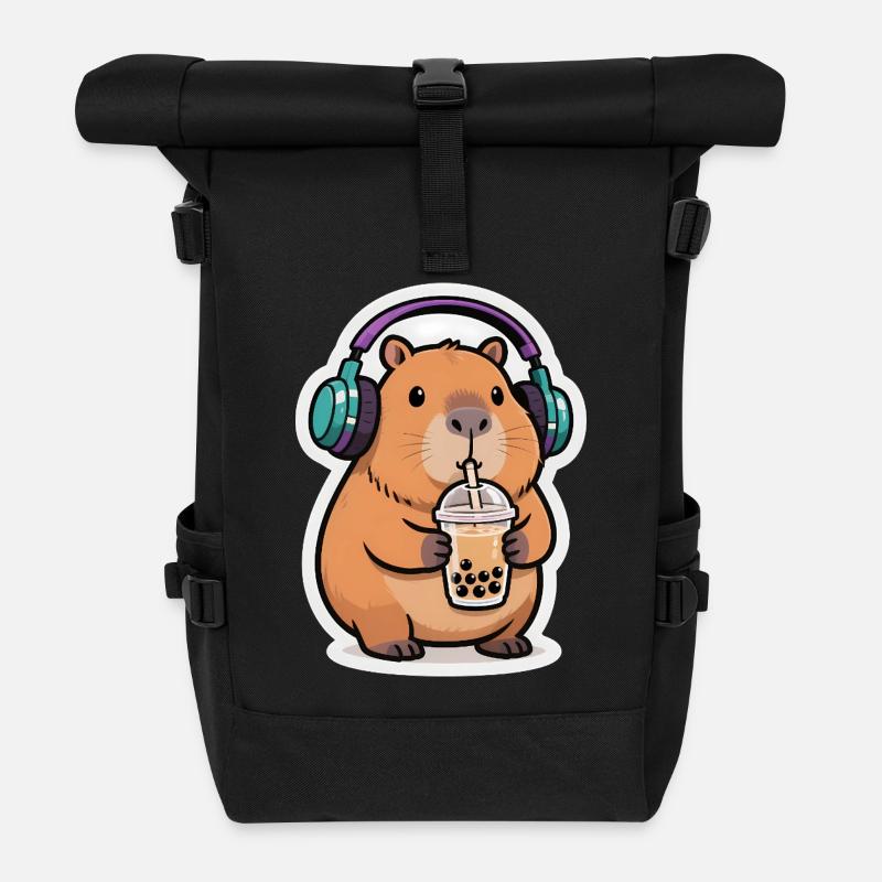 Süßes Capybara Bubble Tea Kawaii Tier Geschenk - Rolltop Rucksack - Schwarz