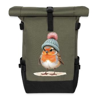 Robin en bonnet d’hiver en tricot - Sac à dos roll top - olive/noir - Devant