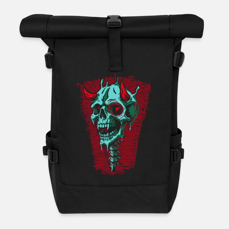 Crâne turquoise avec cornes - Sac à dos roll top - noir