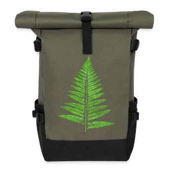 Blatt Farn - Botanik Pflanzen - Rolltop Rucksack - Olive/Schwarz - Vorne