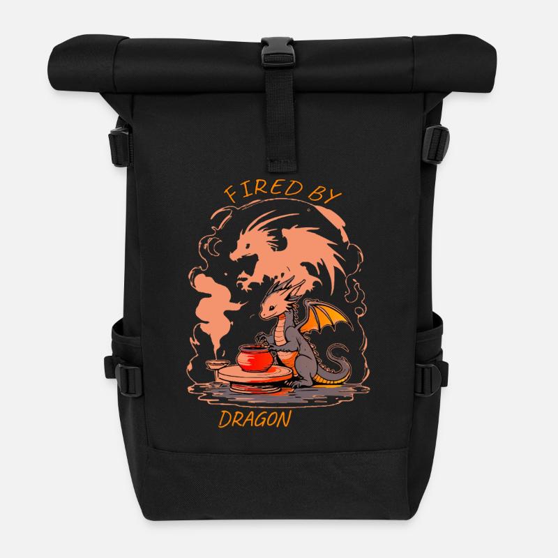 Dragon Forge - Fired by Magic Pottery Art - Roll Top Backpack - black