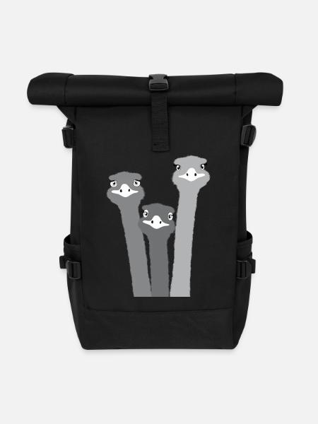 Nandu, ostrich head, emu, ostrich - Roll Top Backpack - black