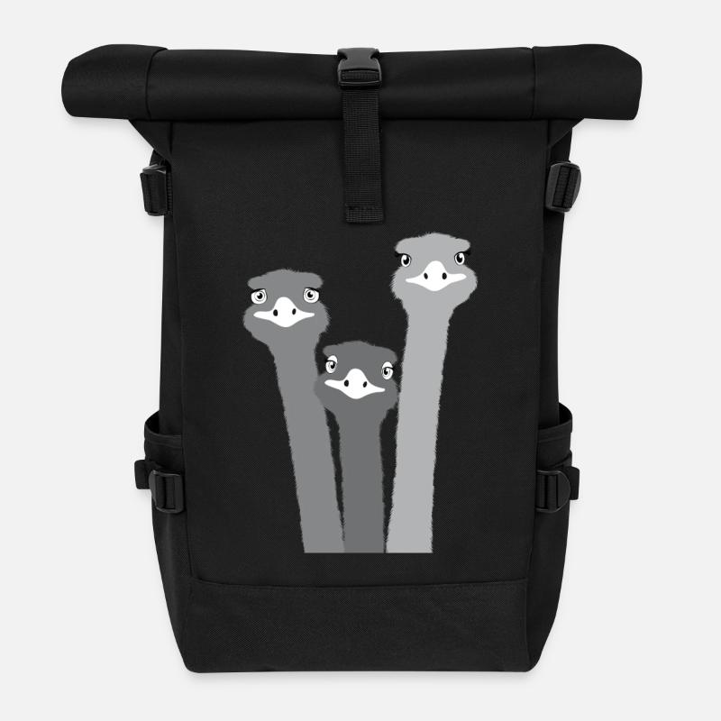 Nandu, ostrich head, emu, ostrich - Roll Top Backpack - black