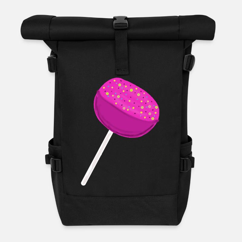 Pink Candy Lollipop Kids Child - Roll Top Backpack - black