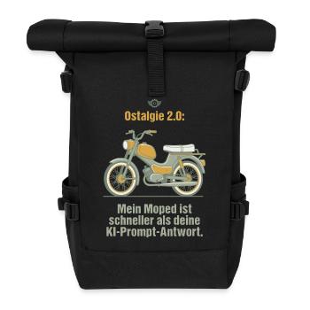 Ostalgie Moped. KI Prompt Spruch - Rolltop Rucksack - Schwarz - Vorne