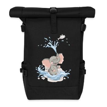 Elephant Baby Elephant Water Splash Summer Bathing - Roll Top Backpack - black - Front