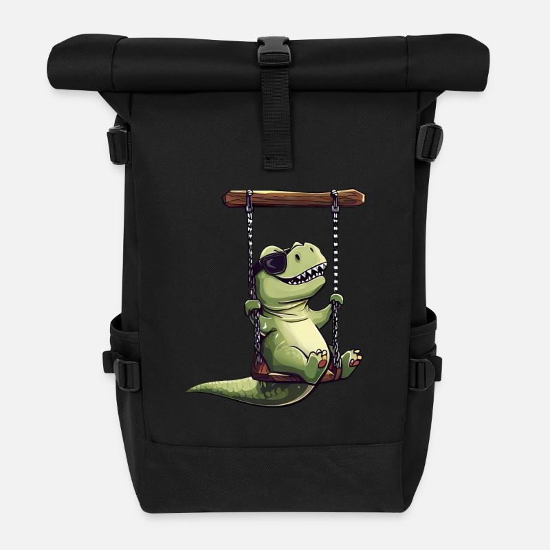 Cooler Dino auf der Schaukel T-Rex Sonnenbrille - Rolltop Rucksack - Schwarz