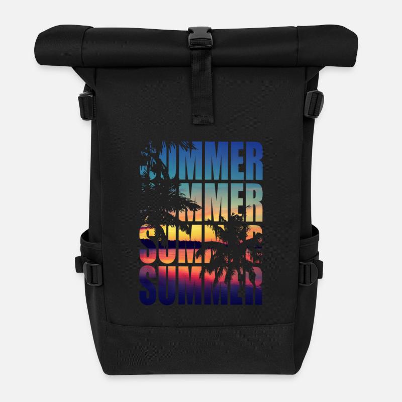 Summer Palmen Sommer - Rolltop Rucksack - Schwarz