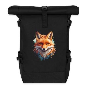 Fox Cartoon Portrait Cool Colorful - Roll Top Backpack - black - Front