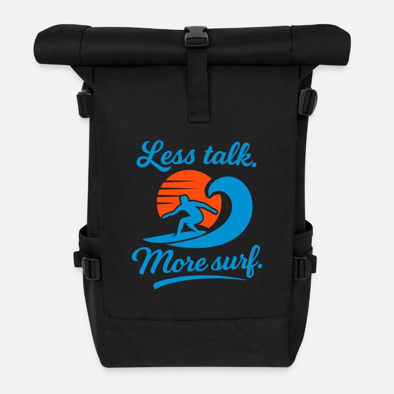 Less Talk More Surf – Retro Surfer Style - Rolltop Rucksack - Schwarz