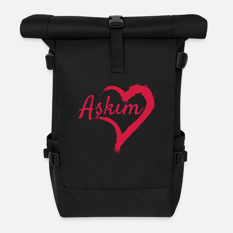 Askim Herz Türkisch - Rolltop Rucksack - Schwarz