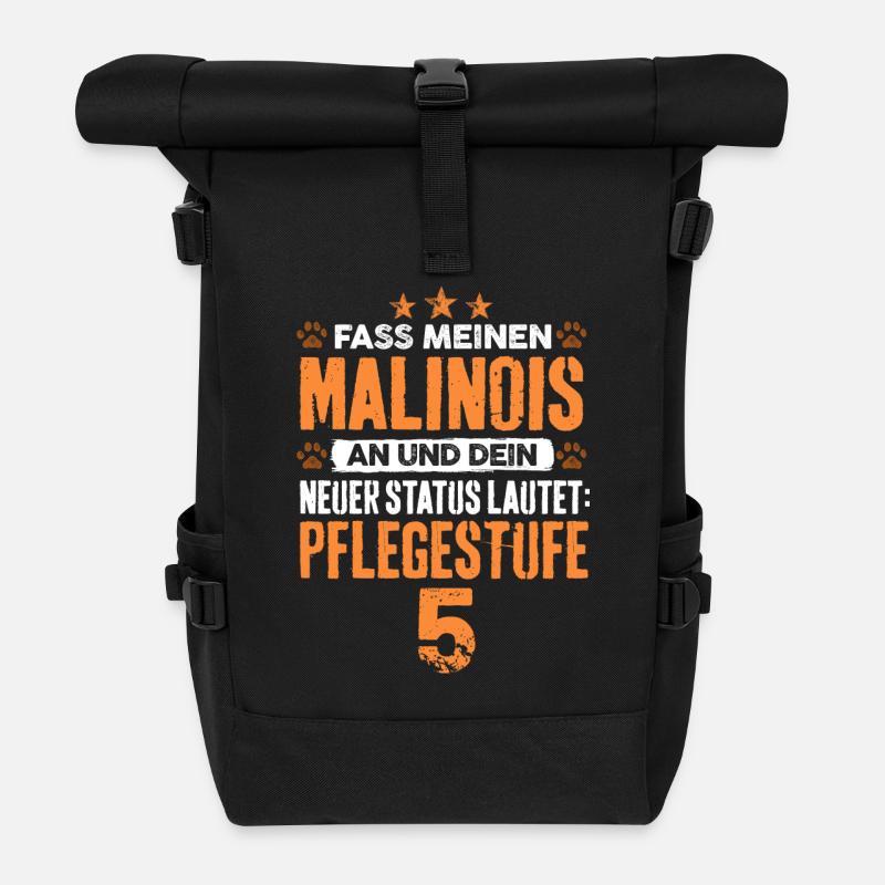 Malinois Hund Geschenk T-Shirt Pflegestufe - Rolltop Rucksack - Schwarz
