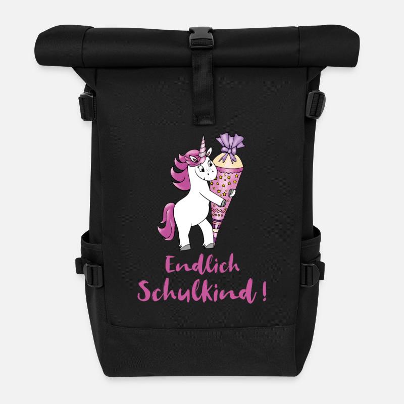 Einhorn mit Zuckertüte Einschulung Schulanfang - Rolltop Rucksack - Schwarz