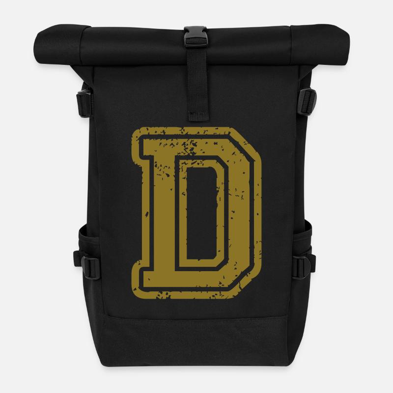 D - Buchstabe - Rolltop Rucksack - Schwarz