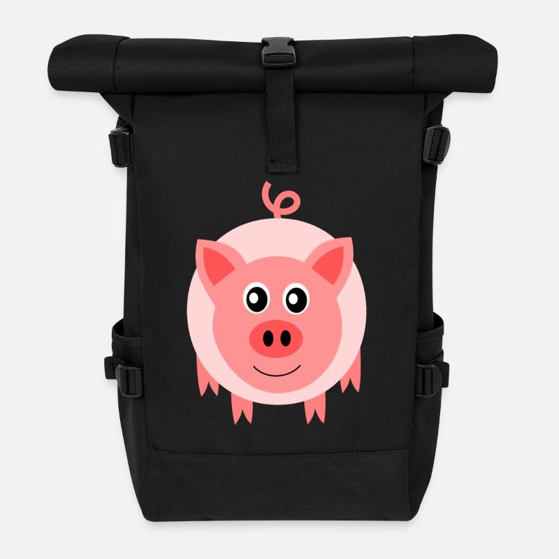 Kawaii Pig Kawaii Piggy Animals Funny - Roll Top Backpack - black