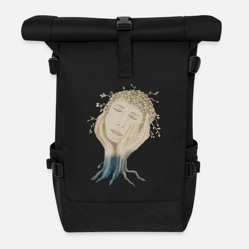 TREE FACE - Roll Top Backpack - black