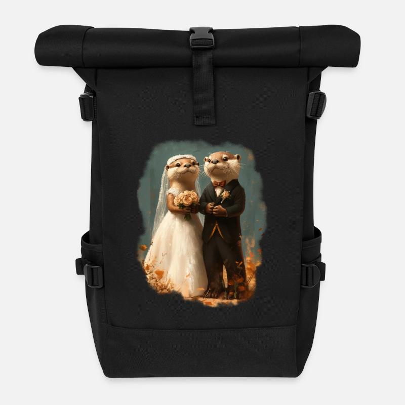 Otter Hochzeitspaar - Rolltop Rucksack - Schwarz