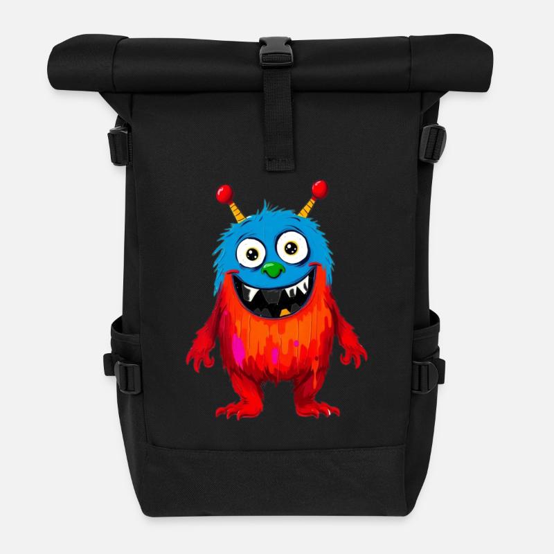Bunte Monsterkunst - Niedlicher & verspielter Charakter - Rolltop Rucksack - Schwarz