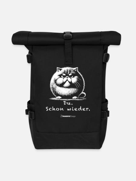Dicke, mürrische Katze/Kater | "Du. Schon wieder." - Rolltop Rucksack - Schwarz