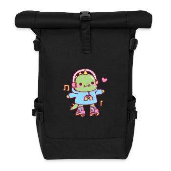 Süßer Dinosaurier mit Kapuzenpullover und Rollschuhen - Rolltop Rucksack - Schwarz - Vorne
