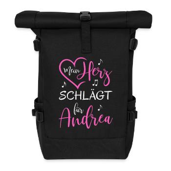 Mein Herz schlägt für Andrea - Rolltop Rucksack - Schwarz - Vorne