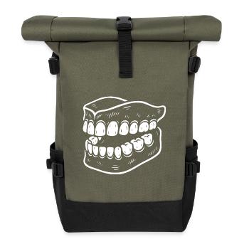 Gebiss Design – Humorvoll & auffällig - Rolltop Rucksack - Olive/Schwarz - Vorne