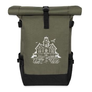 Gruseliges Geisterhaus – Halloween Design - Rolltop Rucksack - Olive/Schwarz - Vorne