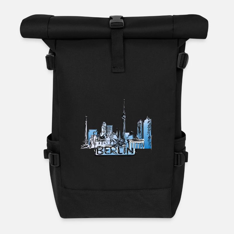 Berlin gezeichnet mit Schriftzug - Rolltop Rucksack - Schwarz