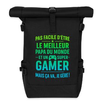Super Papa Gamer Geek Gaming idée cadeau père - Sac à dos roll top - noir - Devant