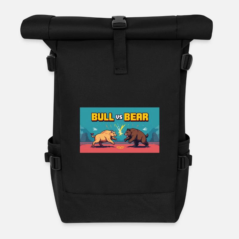 Pixel Art Kampf Stier gegen Bär - Rolltop Rucksack - Schwarz
