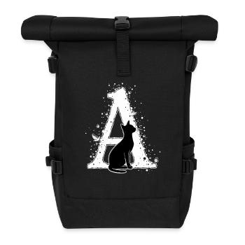 Letter A with cat - Roll Top Backpack - black - Front