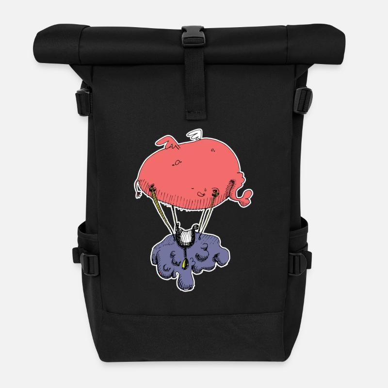Herzballon Wolkenflug Cartoon - Rolltop Rucksack - Schwarz