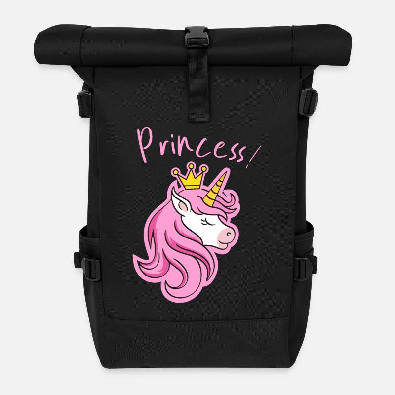 Majestätischer Einhorn-Kronen-Print - Rolltop Rucksack - Schwarz