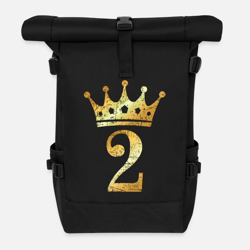 Crown number 2 (Vintage Golden Yellow) 2nd birthday - Roll Top Backpack - black