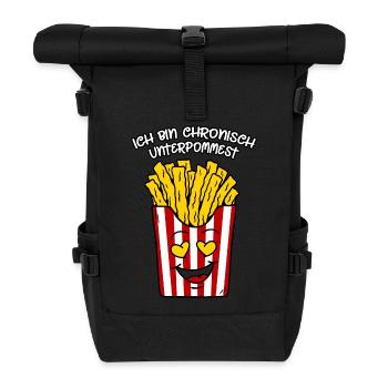 Pommes Liebe Spruch Ich bin chronisch unterpommest - Rolltop Rucksack - Schwarz - Vorne