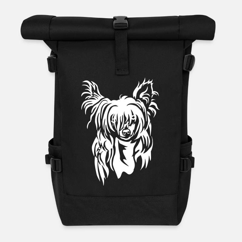 Chinese Crested Dog Kopf "Black Edition" - Rolltop Rucksack - Schwarz
