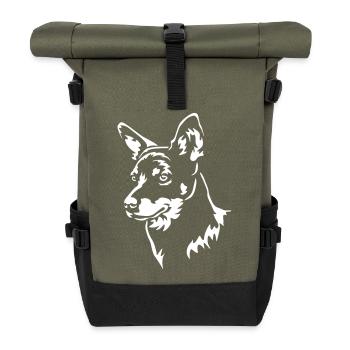 Lancashire Heeler Kopf "Black Edition" - Rolltop Rucksack - Olive/Schwarz - Vorne