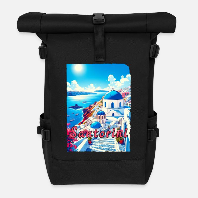 Grèce, souvenirs, vacances, Santorin - Sac à dos roll top - noir