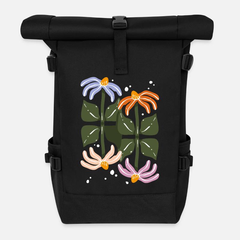 Vierblüten-Illustration - Rolltop Rucksack - Schwarz