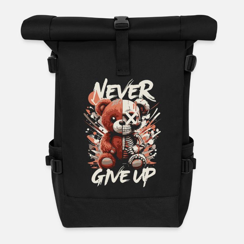 Gib niemals auf - Teddy & Totenkopf Motivation Design - Rolltop Rucksack - Schwarz