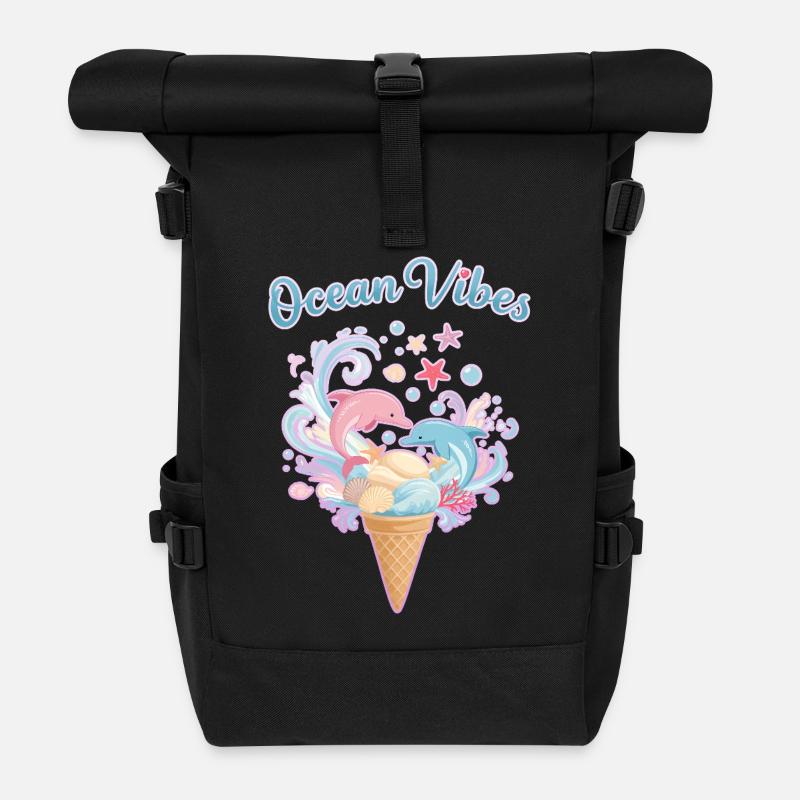 Eiscreme & Delfine Design 🍦🐬🐬 - Rolltop Rucksack - Schwarz