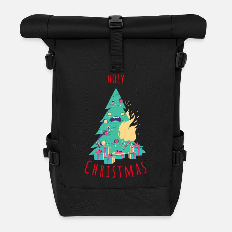 Funny Christmas Tree Illustration - Roll Top Backpack - black
