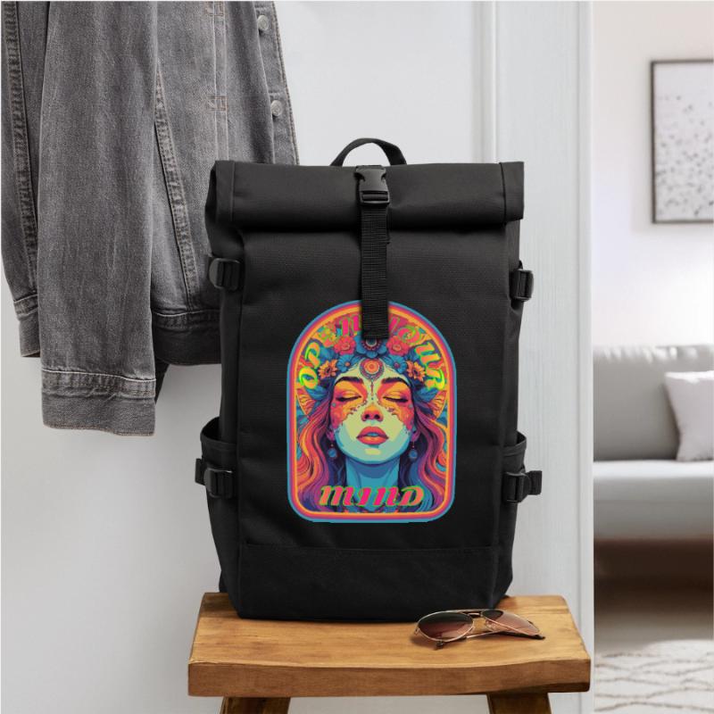 Kandi EDM Open Your Mind Psychedelic Bloom Sac à dos roll top