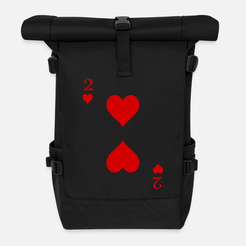 Two Hearts Playing Card - Roll Top Backpack - black